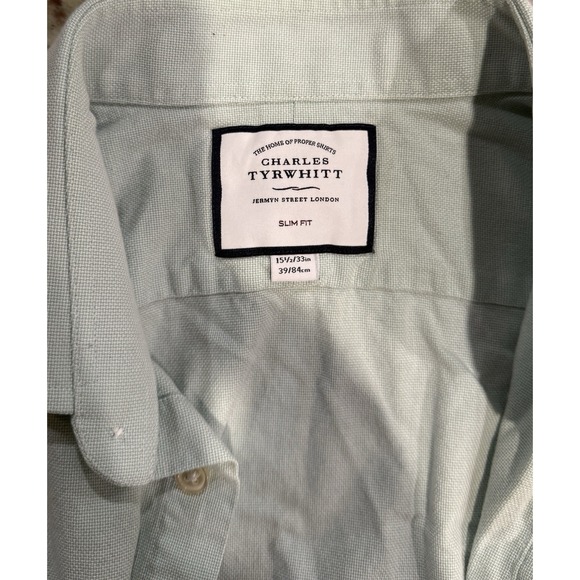Charles Tyrwhitt 15.5 x 33 Slim Fit Light Green Dress Shirt Medium M EUC - Picture 6 of 6